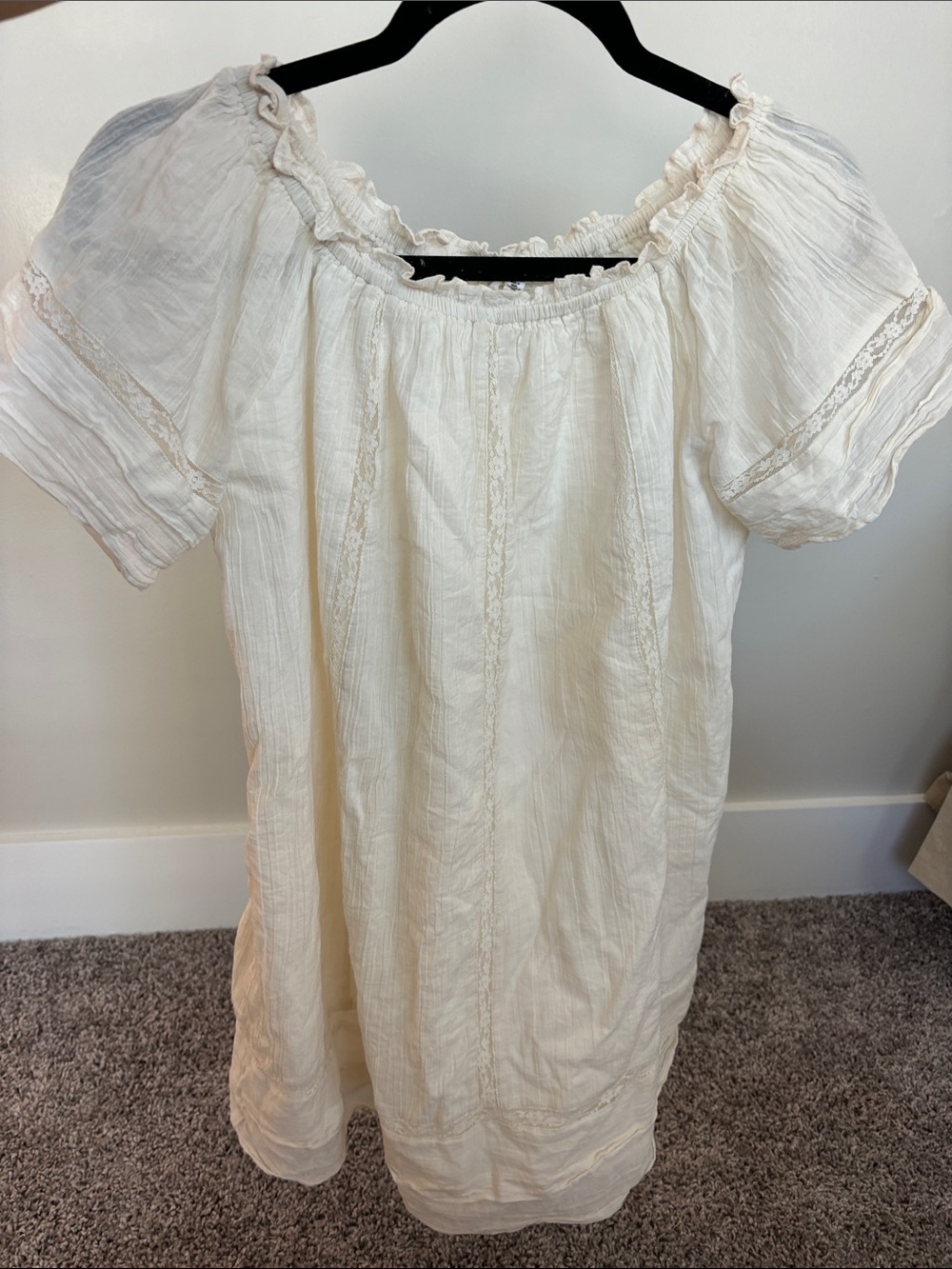 Aerie Cream Peasant Night Dress with Puff Sleeves